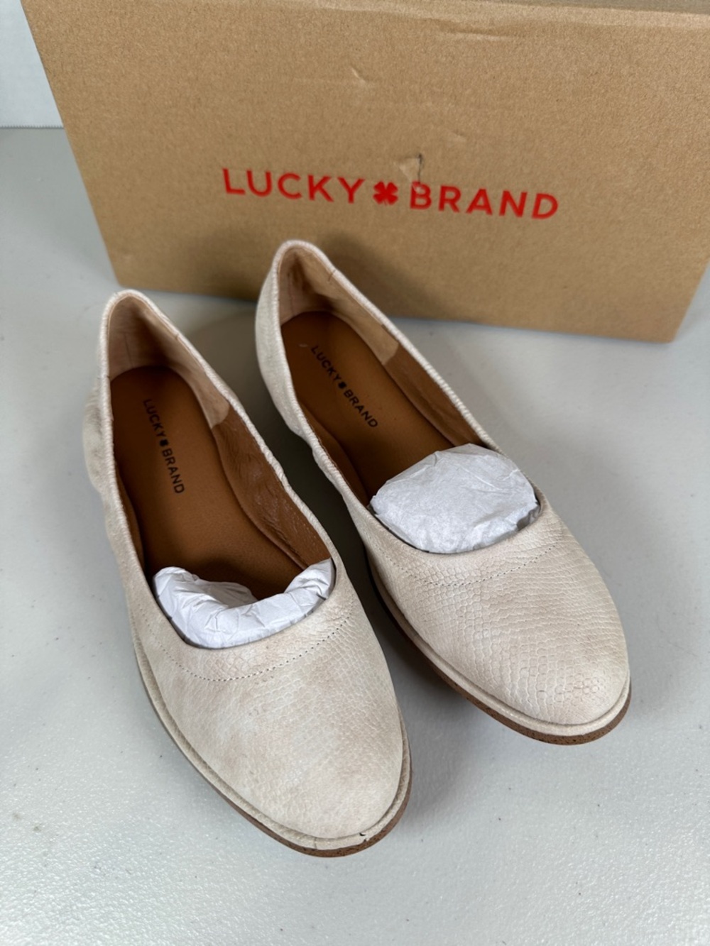 Lucky Brand Cream Suede Slip-On Loafers
